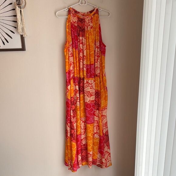 Ann Taylor Women’s Patchwork Floral Maxi Dress Tangelo Boho tropical Large NWT - Picture 2 of 13
